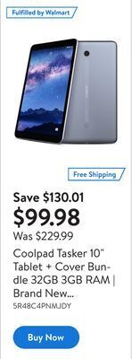 Walmart Coolpad tasker 10 tablet + cover bundle 32gb 3gb ram | brand new (3667at) offer
