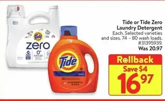 Walmart Tide or Tide Zero Laundry Detergent offer