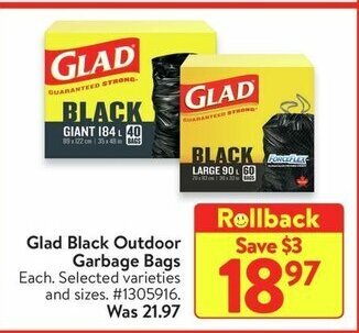Walmart Glad Black Outdoor Garbage Bags offer