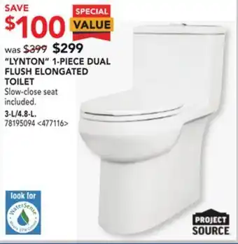 RONA Project source 3-l/4.8-l lynton 1-piece dual flush elongated toilet offer