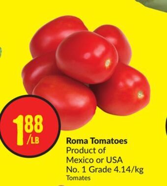 FreshCo Roma tomatoes product of mexico or usa no. 1 grade 4.14/kg offer