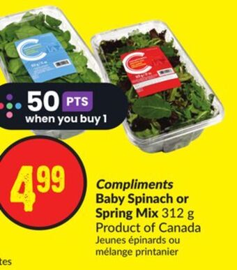 FreshCo Compliments baby spinach or spring mix 312 g product of canada offer