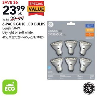 RONA Ge 6-pack gu10 led bulbs offer