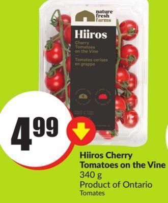 FreshCo Hiiros cherry tomatoes on the vine 340 g product of ontario offer