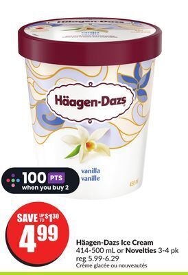 FreshCo Haagen-dazs ice cream 414-500 ml or novelties 3-4 pk offer