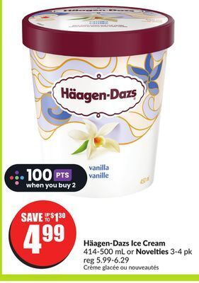 Chalo FreshCo Häagen-dazs ice cream 414-500 ml or novelties 3-4 pk offer