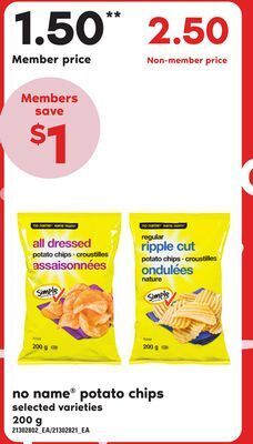 Zehrs Markets No name® potato chips, 200 g offer