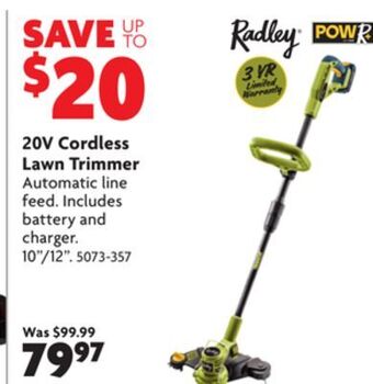 Home Hardware 20v cordless lawn trimmer offer