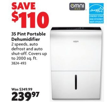 Home Hardware Omnimax 35 pint portable dehumidifier offer
