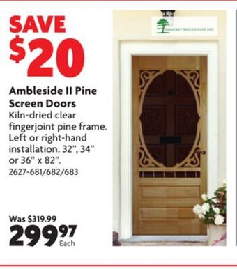 Home Hardware Ambleside ii pine screen doors offer