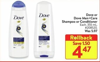 Walmart Dove or Dove Men+Care Shampoo or Conditioner offer