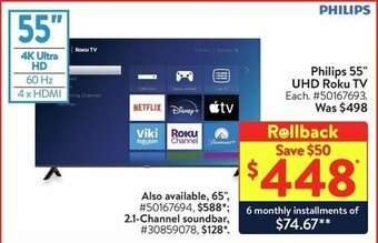 Walmart Philips 55" UHD Roku TV offer