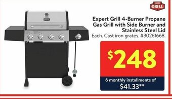 Walmart Expert Grill 4-Burner Propane Gas Grill with Side Burner and Stainless Steel Lid offer