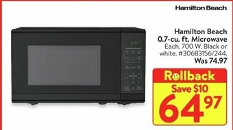 Walmart Hamilton Beach 0.7-cu. ft. Microwave offer