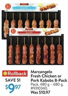 Walmart Marcangelo Fresh Chicken or Pork Kabobs 8-Pack offer