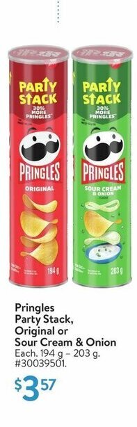 Walmart Pringles Party Stack, Original or Sour Cream & Onion offer