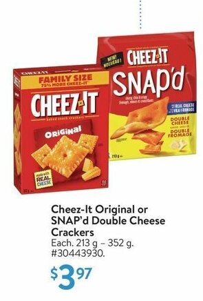 Walmart Cheez-It Original or SNAP'd Double Cheese Crackers offer