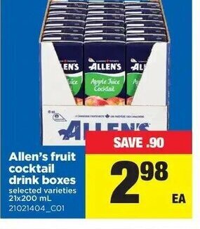 Real Canadian Superstore Allen's fruit cocktail drink boxes offer
