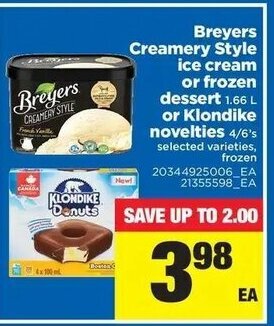 Real Canadian Superstore Breyers Creamery Style ice cream or frozen dessert offer