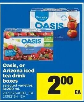 Real Canadian Superstore Oasis, or Arizona iced tea drink boxes offer