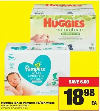 Real Canadian Superstore Huggies 16X or Pampers 14/15X wipes offer