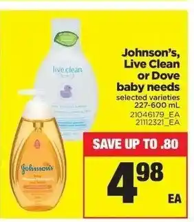 Real Canadian Superstore Johnson's Live Clean or Dove baby needs offer