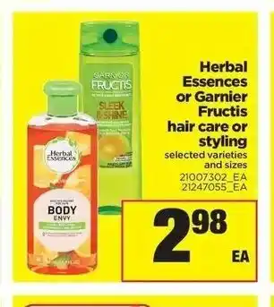 Real Canadian Superstore Herbal Essences or Garnier Fructis hair care or styling offer