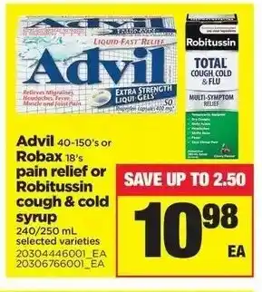 Real Canadian Superstore Advil Robax pain relief or Robitussin cough & cold syrup offer