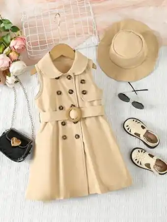 SheIn Toddler girls double breasted vest trench coat & hat offer