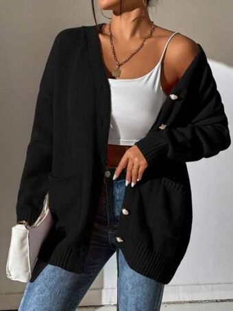 SheIn Shein frenchy dual pocket drop shoulder cardigan offer