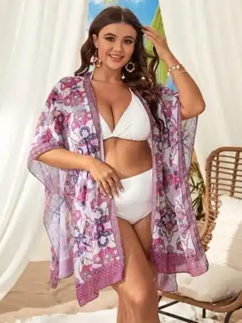 SheIn Plus allover print kimono offer
