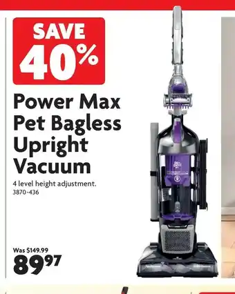 Home Hardware Power max pet bagless upright vacuum offer
