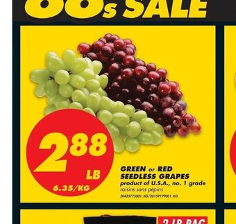 No Frills Green or Red Seedless Grapes offer