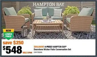 Home Depot Exclusive 4-piece hampton bay dearstone wicker patio conversation set offer