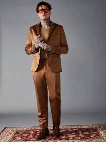 SheIn Manfinity aftrdrk men solid single breasted blazer & suit pants without tank top offer