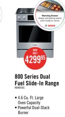 The Brick Bosch 800 series 4.6 cu. ft. dual fuel range with warming drawer - hdi8056c offer