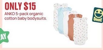 Anko 5-pack organic cotton baby bodysuits