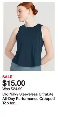 Old Navy Old navy sleeveless ultralite all-day performance cropped top for women offer