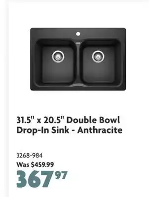 Home Hardware 31.5 x 20.5 double bowl drop-in sink - anthracite offer