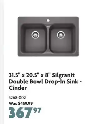 Home Hardware 31.5 x 20.5 x 8 silgranit double bowl drop-in sink - cinder offer