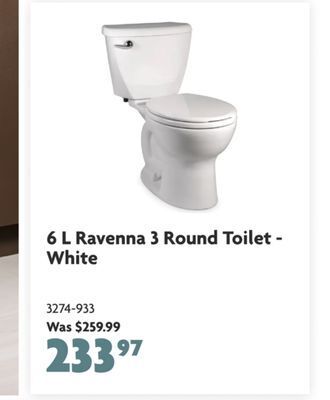 Home Hardware 6 l ravenna 3 round toilet - white offer