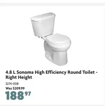 Home Hardware 4.8 l sonoma high efficiency round toilet - right height offer
