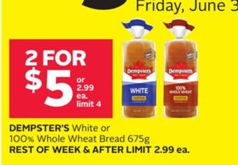 Rexall Dempster's white or 100% whole wheat bread 675g offer