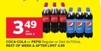 Rexall Coca-cola or pepsi regular or diet 6x710ml offer