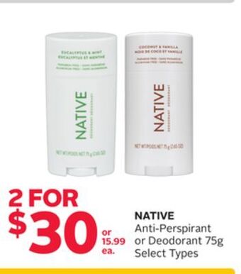 Rexall Native anti-perspirant or deodorant 75g offer