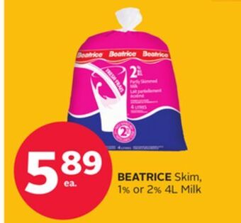 Rexall Beatrice skim, 1% or 2% 4l milk offer