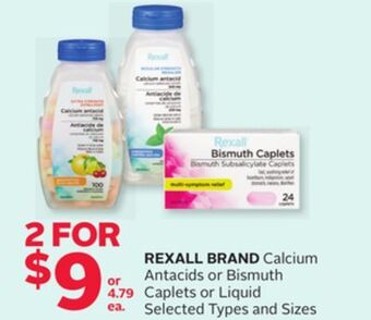 Rexall Rexall brand calcium antacids or bismuth caplets or liquid offer