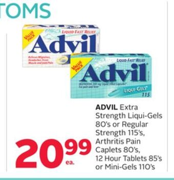 Rexall Advil extra strength liqui-gels 80' s or regular strength 115' s, arthritis pain caplets 80' s, 12 hour tablets 85' s or mini offer