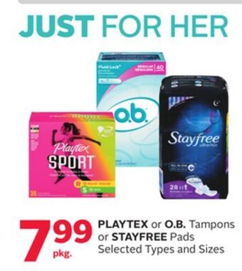 Rexall Playtex or o. b. tampons or stayfree pads offer