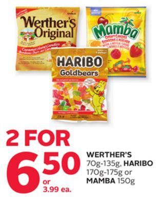 Rexall Werther's 70g-135g, haribo 170g-175g or mamba 150g offer